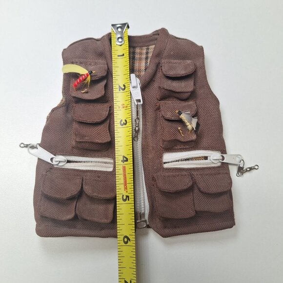 Small Fly Fishing Vest Bear Stuffed Animal Ornament Manly Rugged Zipper Pockets - Picture 6 of 7